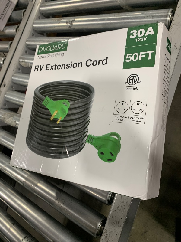 Photo 1 of RVGUARD 30 Amp 50 Foot RV Extension Cord, Heavy Duty 10/3 Gauge STW Cord with LED Power Indicator and Cord Organizer, TT-30P/R Standard Plug, Green, ETL Listed
