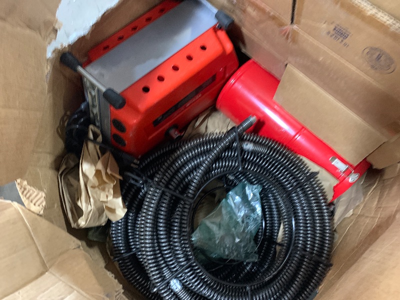 Photo 1 of VEVOR 120FT x 7/8 Inch Drain Cleaner Machine, 420W Electric Sewer Snake Auger Manual Feed - with 6 Cutters, 2 Steel Cables (120' x 7/8" and 18' x 3/8") & CW/CCW Control for 1.9" to 6" Pipes