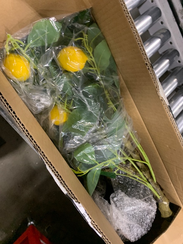Photo 1 of Artificial Lemon Tree for Interior Decorating with 12 Lifelike Lemon Fruits, 4 Feet Tall Low Maintenance and Realistic Details for Home and Living Room Decoration