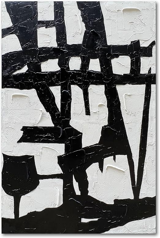 Photo 1 of NANKAI Hand-painted black and white wall Art minimalist black and white Abstract Painting Large oil on canvas texture wall Art 45x30 inches

