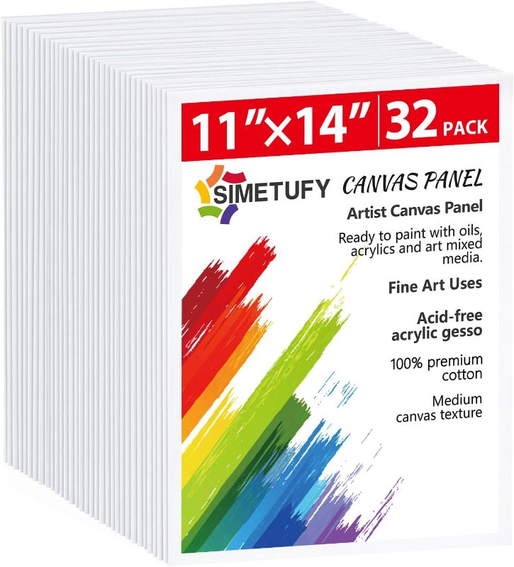 Photo 1 of Simetufy 32 Pack 11 x 14 Inch Canvas Boards for Painting Pre-Primed White Blank Paint Canvas for Acrylic, Oil Paint, 100% Cotton, Acid Free
