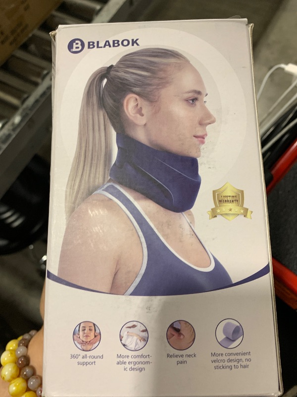 Photo 1 of Neck Brace for Sleeping - Cervical Collar Relief Neck Pain and Neck Support Soft Foam Cervical Spine Pressure for Women & Men Prussian Blue Large Size (15.8-18.1 Inch)