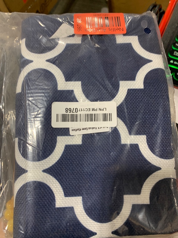 Photo 1 of TAOSON Pack of 2 Canvas Throw Cushion Cover Pillow Covers Cases for Couch Sofa Home Decor Modern Quatrefoil Accent Geometric with Hidden Zipper Closure Only Cover 18 x 18 Navy Blue White