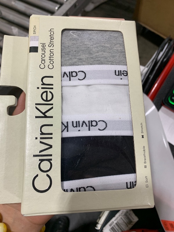 Photo 1 of Calvin Klein Carousel Logo Cotton Stretch Bikini Panties, Multipack, Black/White/Grey Heather, Small