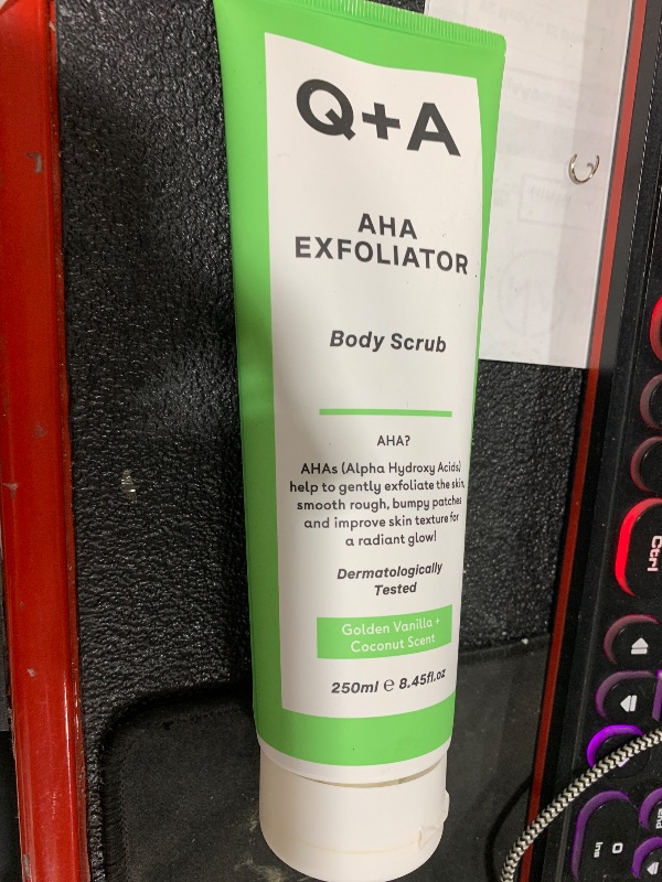 Photo 1 of Q+A AHA Exfoliator Body Scrub, blend of AHA’s Lactic Acid and Glycolic Acid combined with exfoliants, improves skin texture and promotes soft and supple skin, 250ml