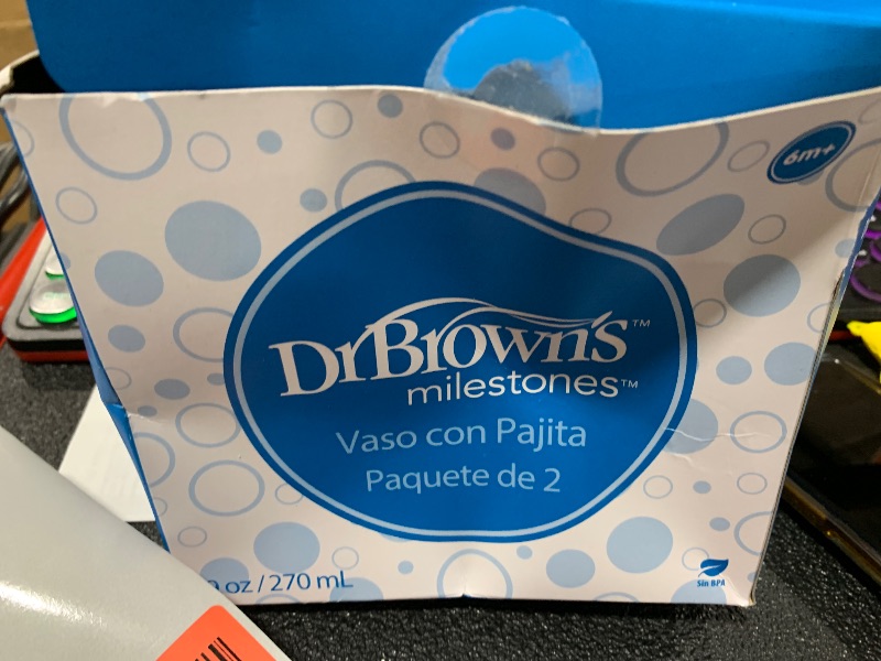Photo 1 of Dr. Brown's Milestones Baby's First Straw Cup, Training Cup with Weighted Straw, 9oz/270mL, Dark Blue/Vintage Yellow, BPA Free, 6m+, 2 Pack