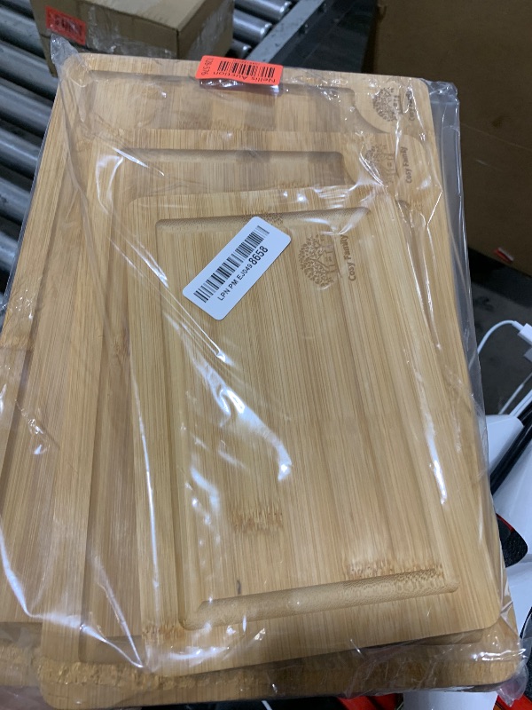Photo 1 of Cosy Family Wood Cutting Boards for Kitchen - Set of 3 - Bamboo Cutting Boards with Juice Groove, Serving Board Set, Thick Chopping Board for Meat, Veggies, Easy to clean