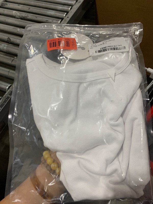 Photo 1 of ANRABESS Women Short Sleeve Crewneck Ribbed Knit Slim Fitted Shirts Summer Tops Basic Tee T-Shirt Casual Spring 2025 Clothes White Small