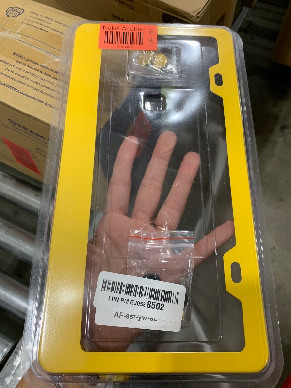 Photo 1 of Deselen Yellow License Plate Frame, Metal Thin Stainless Steel with 2 Holes Screw Cap, 2 Pack (Yellow)