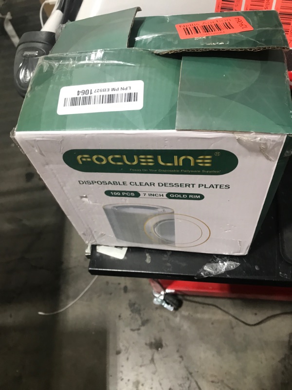 Photo 1 of FOCUSLINE 100 Count Clear Gold Plastic Plates 7 Inch, Disposable Heavy Duty Clear Plates with Gold Rim, Premium Hard Plastic Plates Fancy Disposable Clear Salad Plates for Wedding Parties