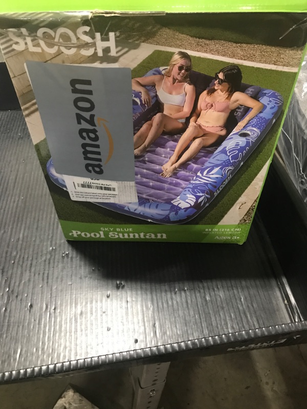 Photo 1 of SLOOSH Inflatable Tanning Pool Lounger Float, 85" x 57" Extra Large Pool Floats Adult with Pillow, 4 in 1 Suntan Tub Raft Floatie,Sunbathing Bed Lounge for Water Blow Up Ball Pit, XL-Dark Blue