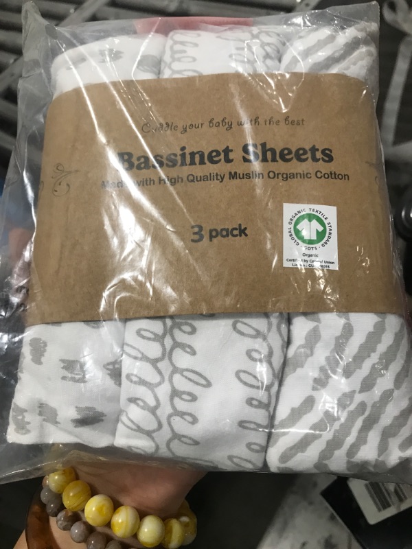 Photo 1 of 3-Pack Organic Fitted Bassinet Sheets, Compatible with Halo, Snoo, Graco, Dream On Me, Delta, and Other Standard Size Bassinets - Fits Oval, Hourglass, & Rectangle Shapes (Size 32 x 16 x 4 Inches)