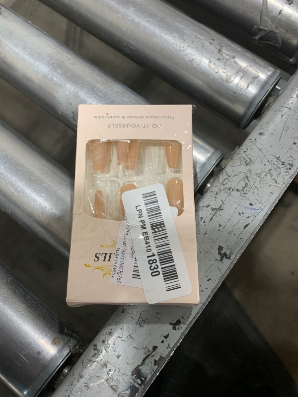 Photo 1 of IMSOHOT Coffin Press on Nails Long Fake Ballerina Nude False Glue on Full Cover Acrylic Glossy 24PCS Stick on Nails