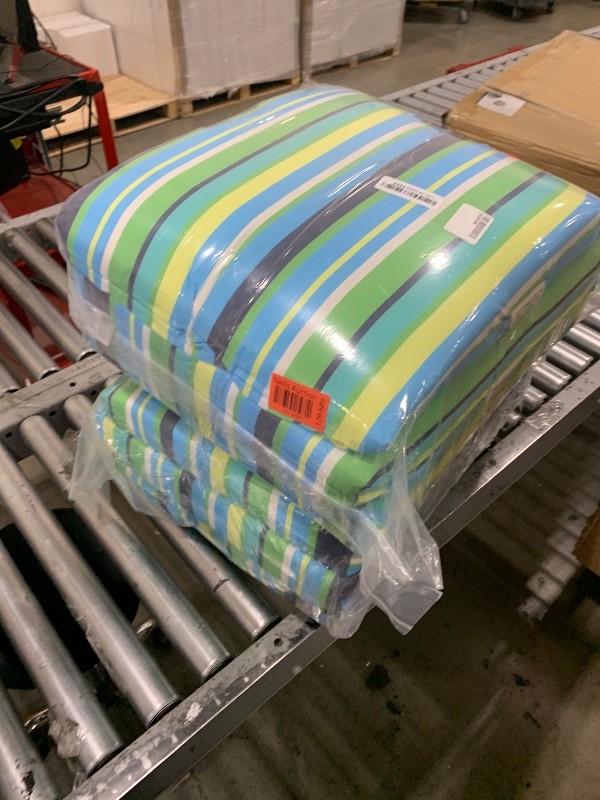 Photo 1 of HOMELYSIAN Outdoor Chair Cushions Set of 6, 18.5 x 16 Inch Patio Chair Cushions for Outdoor Furniture, Water Resistant Outdoor Patio Chair Cushions with Non-Slip Ties(Blue & Green Pinstripe)