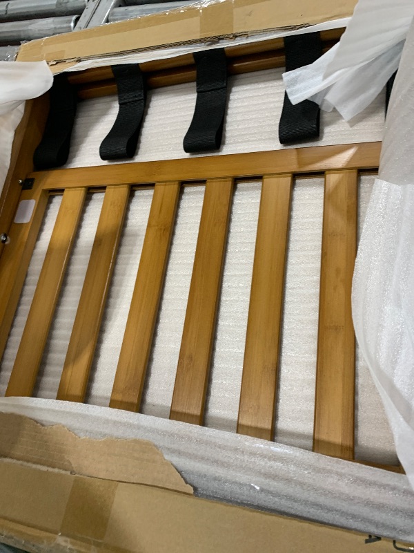 Photo 1 of Smart FENDEE Fully Assembled Walnut Bamboo Luggage Rack with Shoe Shelf, Folding Suitcase Stand with 5 Heavy-Duty Straps, Large Wooden Luggage Holders for Guest Room, Ideal for Bedroom, Hotel