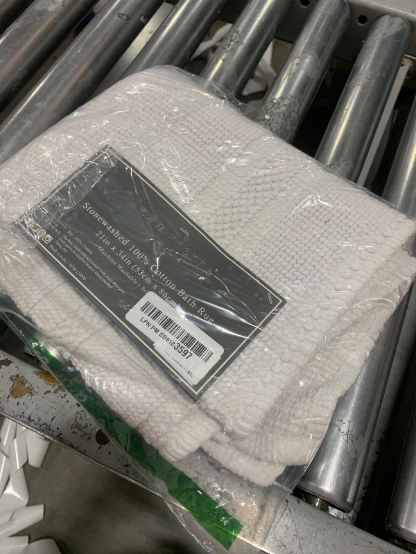 Photo 1 of Jean Pierre - Stonewash Racetrack Bath Rug, Cotton, Premium Bathroom Decor, Machine Washable, Highly Absorbent, Measures 21" x 34", Washed White