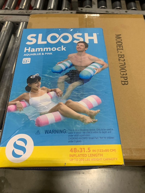 Photo 1 of SLOOSH 2 Packs Strip Type Hammock Pool Floats Adults, 4-in-1 Multi-Purpose Inflatable Pool Floats PVC Water Hammock Lounge Floaties (Aquablue, Pink)