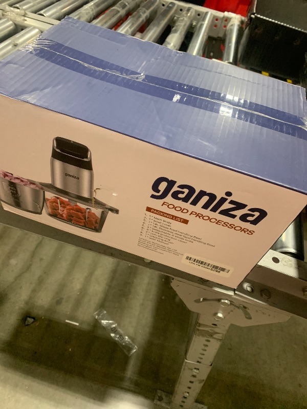 Photo 1 of Ganiza Food Processor, 2-Speed Food Chopper Meat Grinder with 8 Cup Stainless Steel & 8 Cup Glass Bowls, Upgraded Button & Smart Overheat Protection Light - Includes Clean Brush, 2 Sets of Blades
