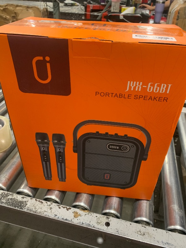 Photo 1 of JYX Karaoke Machine with 2 Wireless Microphones, Portable Bluetooth Speaker PA System with Shoulder Strap, Subwoofer Support TWS, USB, Radio, AUX, REC, Bass&Treble for Home Party/Meeting/Adults/Kids