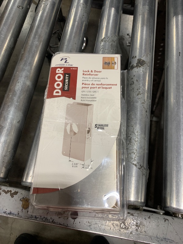 Photo 1 of Prime-Line U 9551 Stainless Steel Lock and Door Reinforcement Plate for 1-3/4 In. Thick Doors, Stainless Steel Finish (Single Pack)