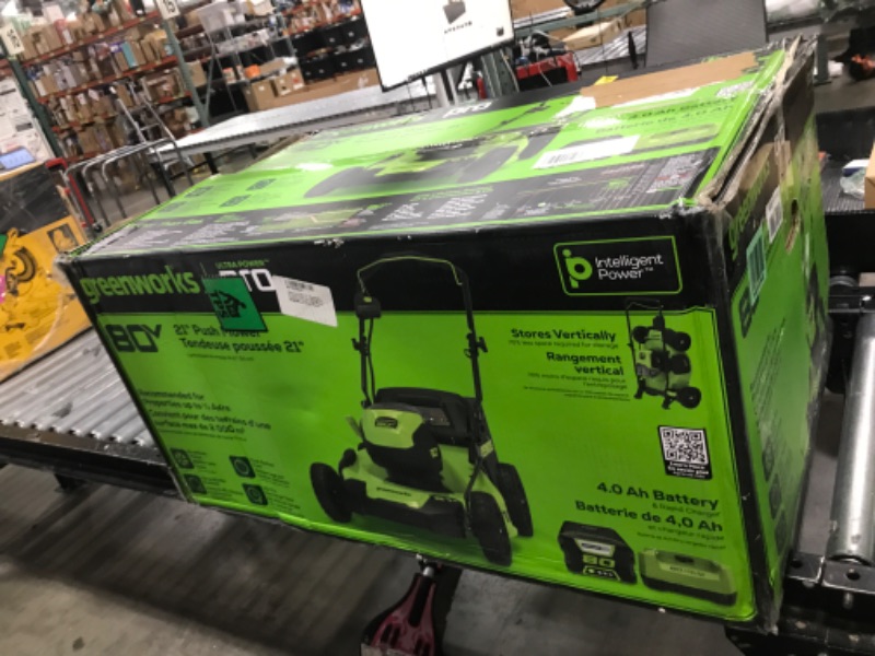 Photo 1 of Greenworks 80V 21" Brushless Cordless (Push) Lawn Mower (75+ Compatible Tools), 4.0Ah Battery and 60 Minute Rapid Charger Included