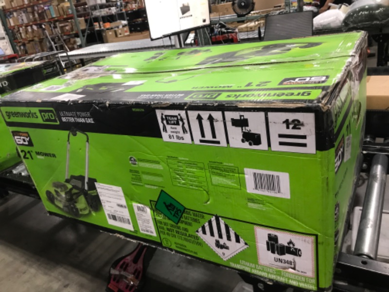 Photo 1 of Greenworks 60V 21” Cordless (Push) Lawn Mower (LED Lights + Aluminum Handles), 5.0Ah Battery and Rapid Charger