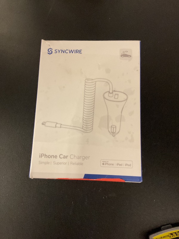 Photo 1 of Syncwire iPhone Car Charger - Upgrade [Apple MFi Certified] 4.8A/24W Car Charging Adapter with Built-in Coiled Lightning Cable for Apple iPhone 14/13/12/11/Xs/XS Max/XR/X/8/7/6 Plus, iPad & More