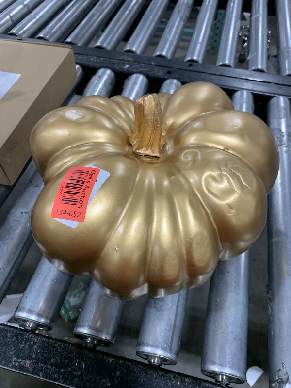 Photo 1 of WangLaap 12 inch Large Artificial Pumpkin Foam Harvest Decor Fake Paintable Pumpkin Decoration for Fall Autumn Halloween Holiday Home Decor (Gold)