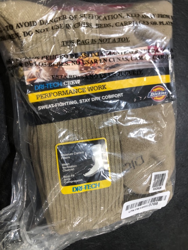 Photo 1 of Dickies Men's Dri-Tech Essential Moisture Control Crew Socks, Available in M-XXL (6, 12, Solid Khaki (6 Pairs), X-Large