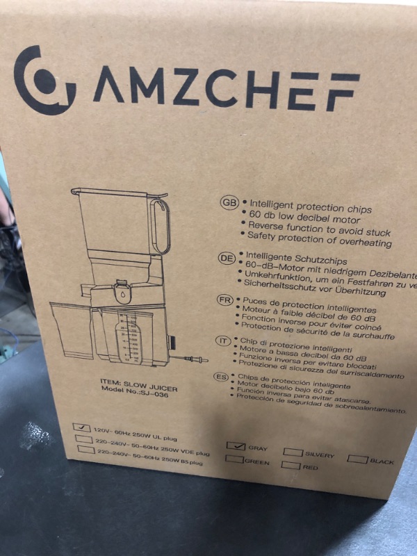 Photo 1 of AMZCHEF Juicer Machines, 5.8" Extra Self-Feeding Cold Press Juicer for Whole Vegetable & Fruit, Juice Extractor Machine with Large Auger & Triple Strainers, Easy to Clean, High Juice Yield, Grey
