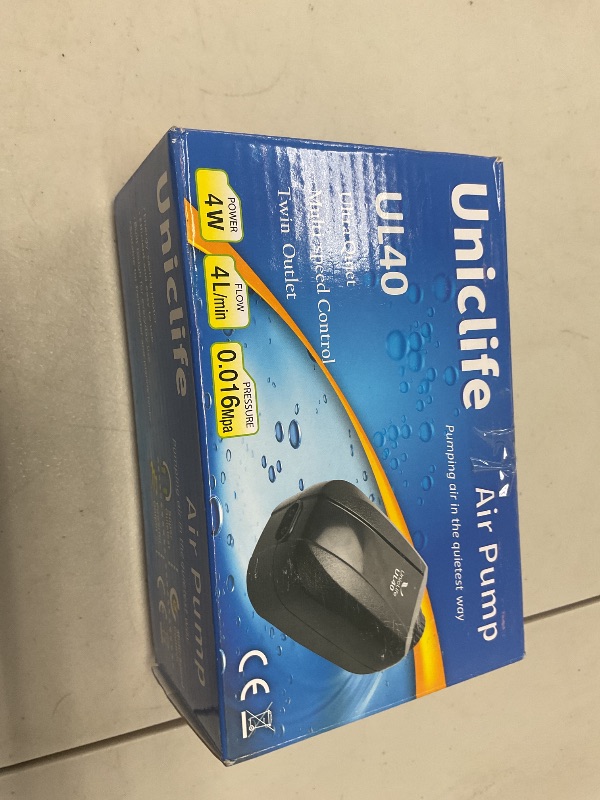 Photo 2 of Uniclife 64 GPH Aquarium Air Pump with Dual Outlets Adjustable Quiet Fish Tank Air Pump with Air Stone Airline Tubing Check Valve and Connector Accessories for 10-100 Gallon Fish Tank