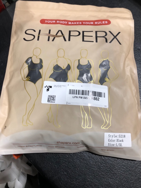 Photo 1 of SHAPERX Women's Shapewear Bodysuit Tummy Control Body Shaper Seamless Sculpting Snatched Waist Body Suit,SZ5218-2-Black-L/XL
