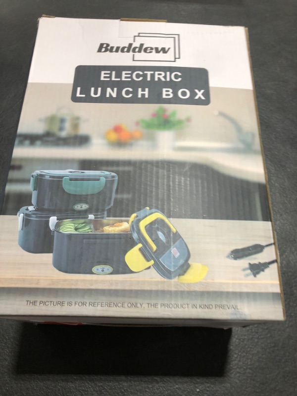 Photo 1 of Buddew Electric Lunch Box 80W Food Heater for Adults, 12/24/110V Portable Lunch Warmer Upgraded Heated Lunch Box for Car/Truck/Office with SS Fork&Spoon and Insulated Carry Bag (Green)