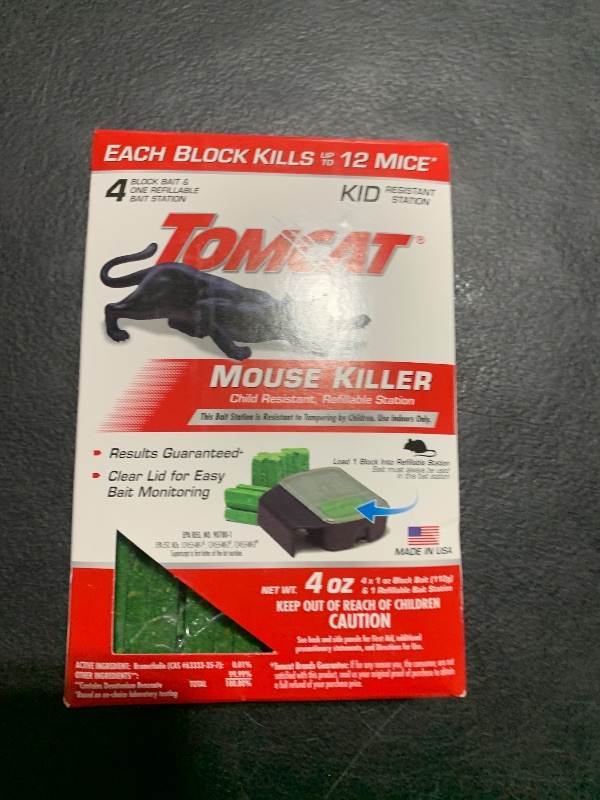 Photo 1 of Tomcat Mouse Killer Child Resistant, Refillable Station with Clear Lid for Easy Monitoring, 1 Bait Station and 4 Refills