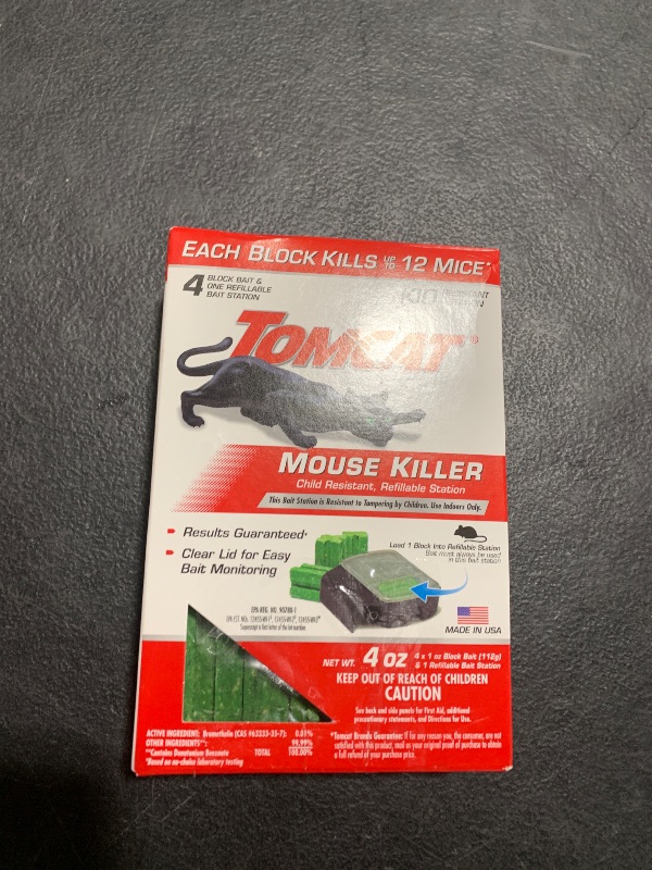 Photo 1 of Tomcat Mouse Killer Child Resistant, Refillable Station with Clear Lid for Easy Monitoring, 1 Bait Station and 4 Refills