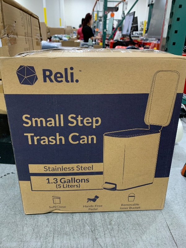Photo 1 of Reli. Small Trash Can with Lid, 1.3 Gallon (5 Liter) | Stainless Steel (Silver) | Small Bathroom Trash Can | Step Pedal Garbage Bin with Removable Bucket, Kitchen | Rectangular Metal Bin