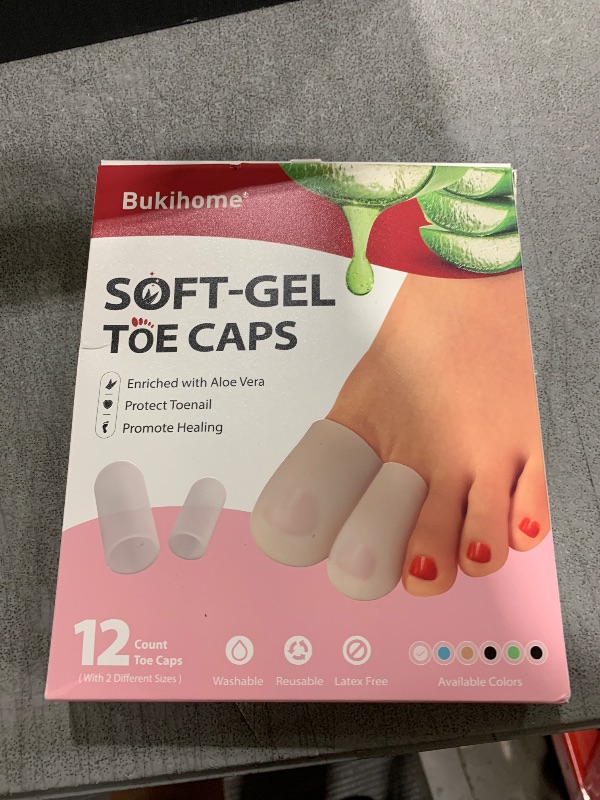 Photo 1 of Bukihome Silicone Toe Protectors - 12 Pack Gel Toe Sleeves Toe Protectors - Toe Caps with Aloe Vera Essential Oils - Toe Cushions for Pain Relief, Toe Protection for Corns, Calluses (8L + 4S)