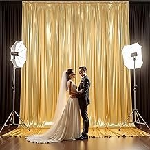 Photo 1 of Outpain 10x12ft Gold Sequin Backdrop Curtains -Heavy Duty Gold Photography Backdrops with Non-Shedding Glitter, Wrinkle-Free Stage Drapes for Wedding/Christmas/Studio Shoots (5x12ft 2 Panels)
