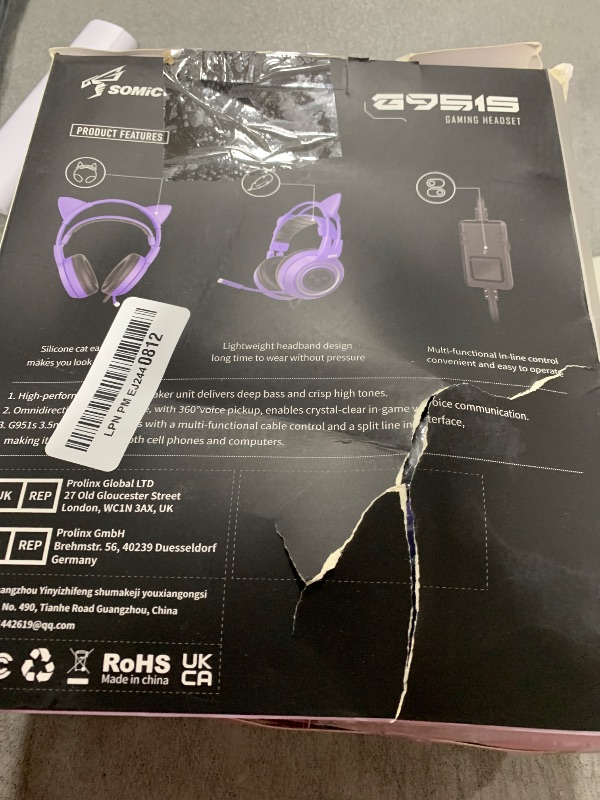 Photo 1 of SOMIC G951S Purple Stereo Gaming Headset with Mic for PS4, PS5, Xbox One, PC, Phone, Detachable Cat Ear 3.5MM Noise Reduction Headphones Computer Gaming Headphone Self-Adjusting Gamer Headsets