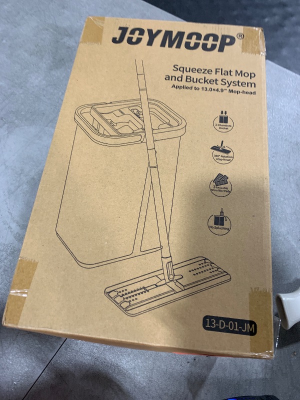 Photo 1 of JOYMOOP Mop and Bucket with Wringer Set, Hands Free Flat Floor Mop and Bucket, with 3 Washable Microfiber Pads, Wet and Dry Use, Floor Cleaning System