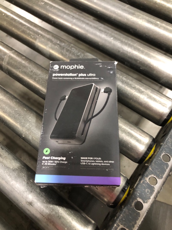 Photo 1 of mophie Powerstation Plus Ultra 10,000mAh Power Bank - Integrated USB-C and Lightning Cables and Foldable Wall Prongs – Fast Charging for Smartphones, Tablets, and More