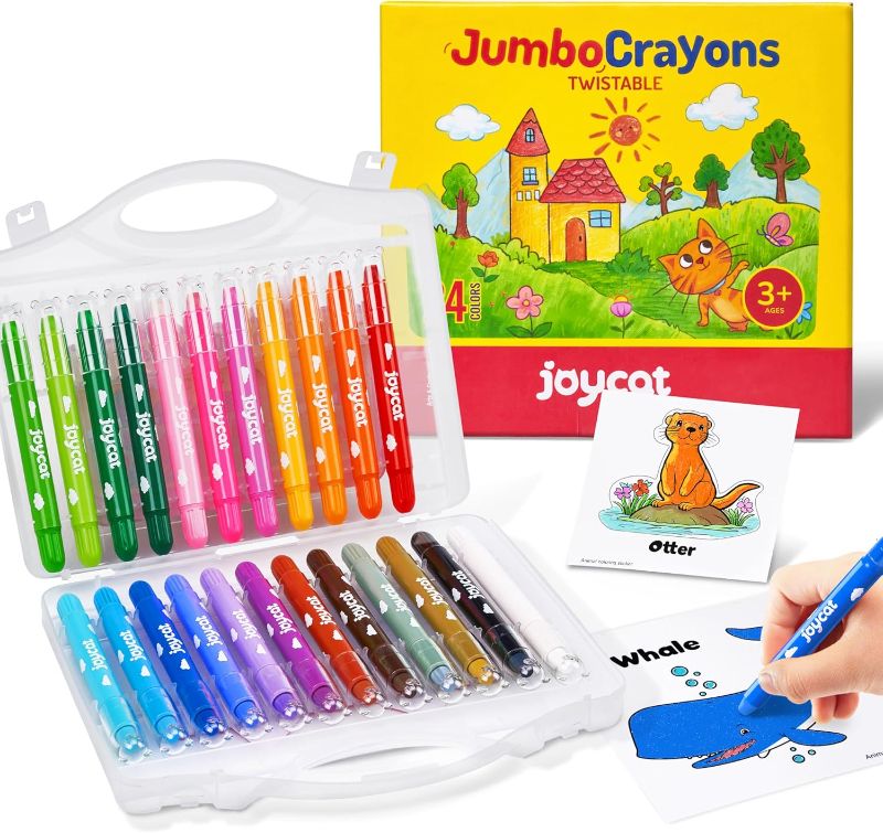 Photo 1 of JoyCat Jumbo Twistable Toddler Gel Crayons with Animal Color Stickers&Foldable Storage Box,24 Large Non-Toxic Washable Crayons set,Easy Grip,Art Supply for Baby,kids,Children,Gift for Coloring&Crafts
