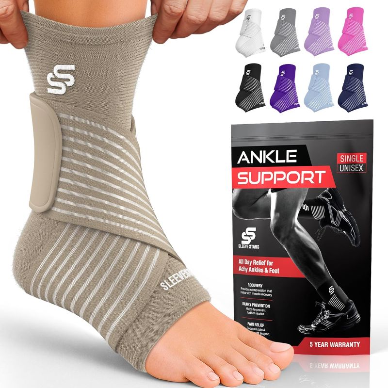 Photo 1 of Sleeve Stars Ankle Brace for Women & Men, Ankle Wrap for Sprain, Compression Sleeve for Plantar Fasciitis Relief, Easy Customizable Support: w/ Removable Strap (Single/M:10"-12"/Beige)
