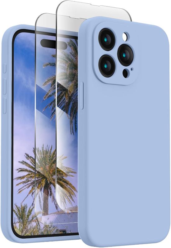 Photo 1 of FireNova Designed for iPhone 15 Pro Case, Silicone Upgraded [Camera Protection] Phone Case with [2 Screen Protectors], Soft Anti-Scratch Microfiber Lining Inside, 6.1 inch, Light Blue
