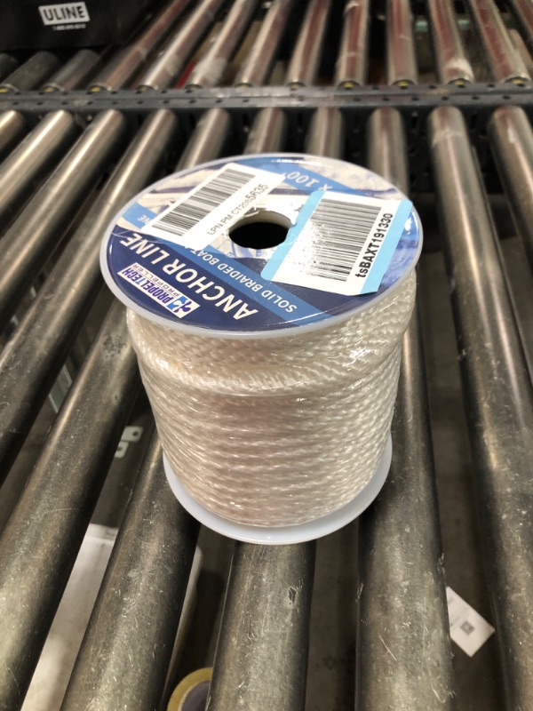 Photo 1 of PropelTech Anchor Rope Braided Anchor Line(White, 3/8"" x 100') Premium Solid Braid MFP Boat Rope with Stainless Steel Thimble & Shackle, Quality Marine Rope, Boat Accessories, Standard