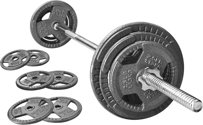 Photo 1 of Cast Iron Standard Weight Plates Including 5FT Standard Barbell with Star Locks, 45-Pound Set (35 Pounds Plates ), Multiple Styles