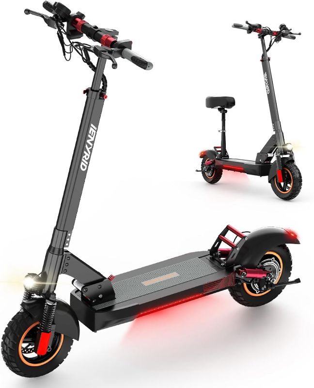Photo 1 of ienyrid m4 electric scooter for adults with seat fast 25-30 mph speed off road heavy duty 300 lbs 10 inch foldable e scooter mobility folding bike for girls men teens 31-37 miles long range e scooters
