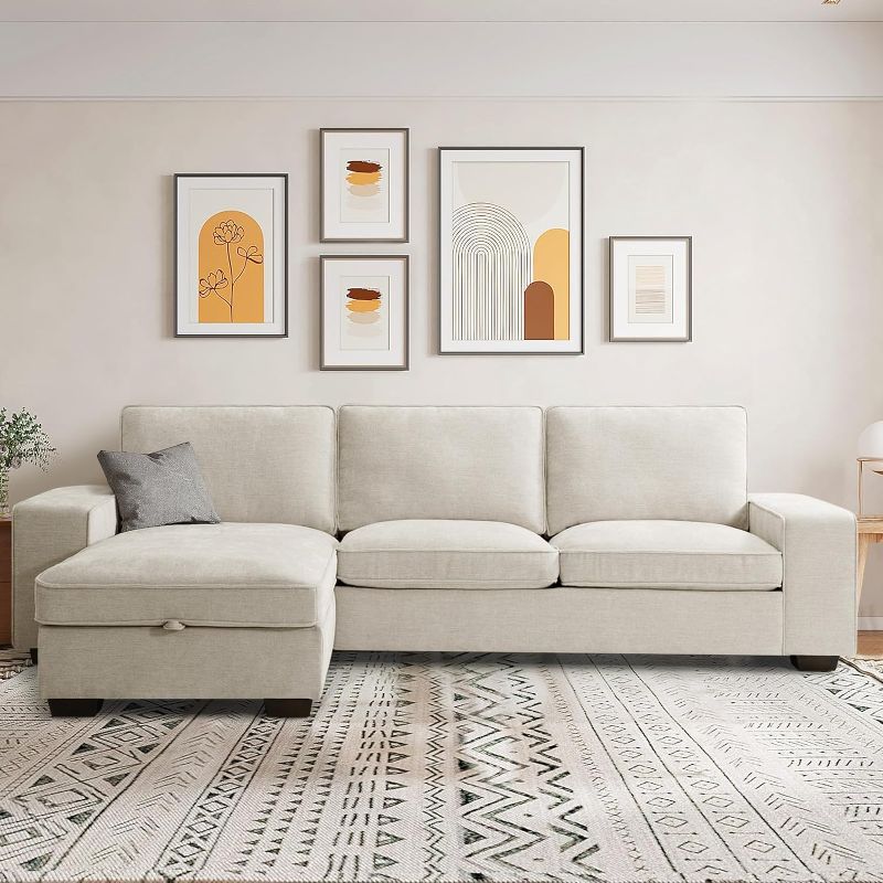 Photo 1 of [BOX 1 OF 2] ASHOMELI 99“ Convertible Sectional Sofa,L Shaped Couch for Living Room,Multi-Functional Reversible Sofa with USB and Type-C Charging Ports, Storage Space, Breathable Fabricg Ports (Beige)
