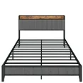 Photo 1 of Full Size Bed Frame with Charging Station, Upholstered Headboard, Metal Platform, Grey
