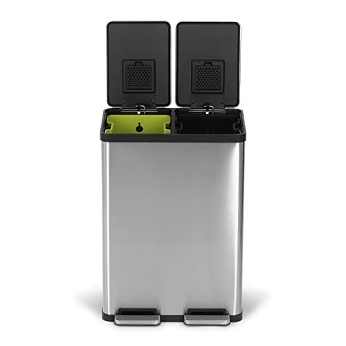 Photo 1 of Simpli-Magic Dual Compartment Trash Can with Separate Foot Pedals Rectangular Stainless Steel Trash Bin 60 L